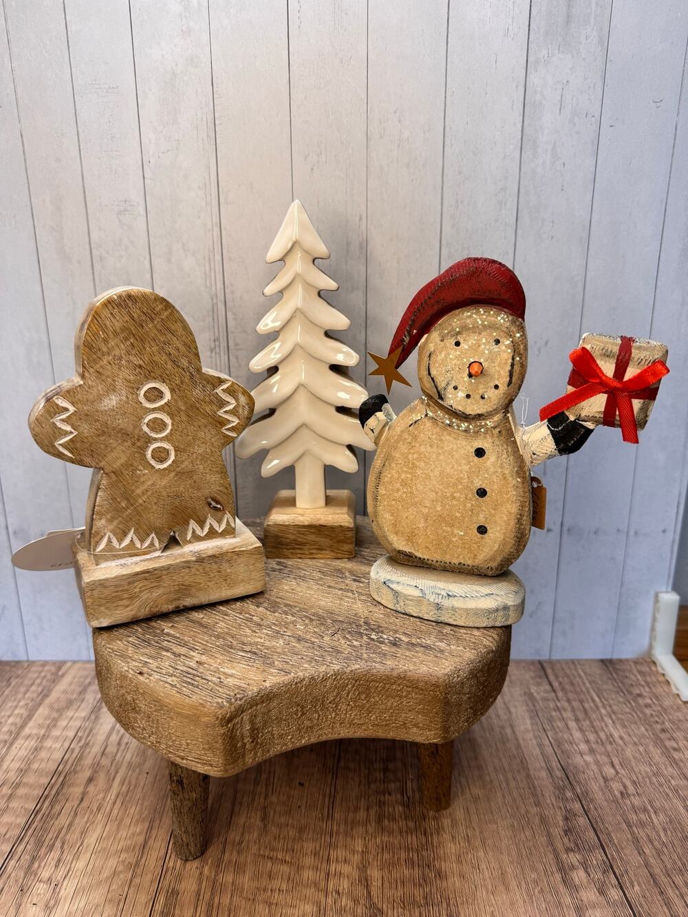 Rustic Christmas Decor Bundle Set of 3 Tree Snowman Gingerbread Man Holiday